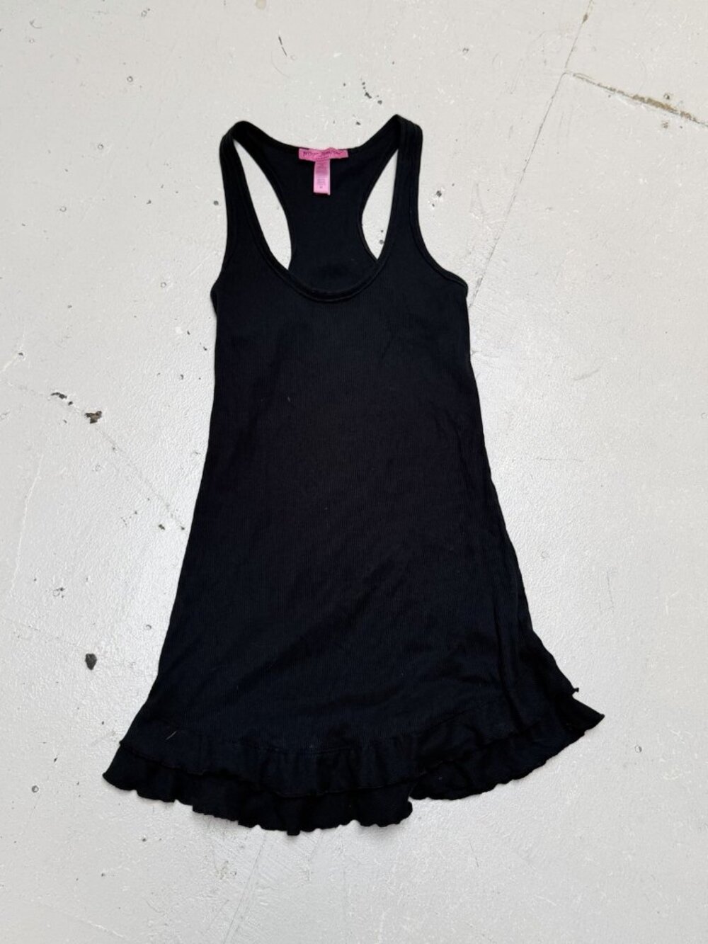 Betsey Johnson Slip Dress Womens Medium Rib Knit Ruffle Fairy Goth Whimsy Y2K